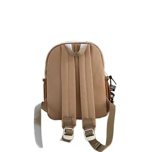 Cute lightweight children's backpack for kindergarten in tan color, rear view showing straps