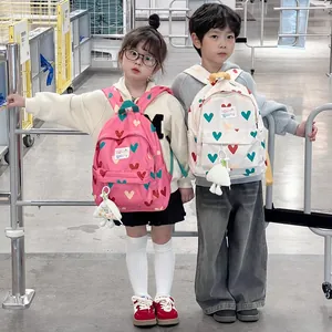 Cute Heart Print Kids Backpack Japanese Korean Style Lightweight School Bag For Kindergarten Toddler Boys Girls With Plush Charm