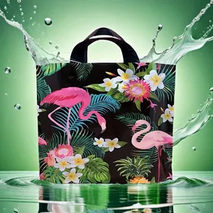 Tropische Flamingo-Einkaufstasche mit lebhaftem Blumenmuster im Spritzwasser-Effekt