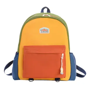 Zaino scolastico leggero multicolore per bambini con toppa decorativa montagna