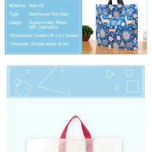 Detailansicht einer blauen Blumentüte mit Produktspezifikationen aus PE-Material
