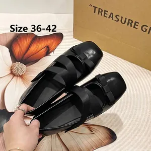 Women Ballet Style Mary Jane Flats Wide Fit Square Toe Bowknot Crisscross Strap Silver Black Microfiber Leather Comfort Shoes