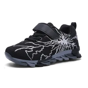 Bequeme Jungen-Laufschuhe mit atmungsaktivem Stricknetz und weißem Blitzmuster