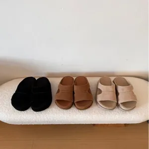 Pantoufles à Plateforme pour Femmes Augmentation de Taille 6cm Sandales en Cuir Suédé Bride en H Été Décontracté