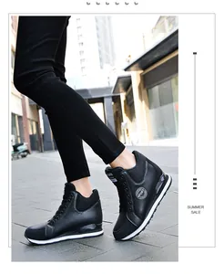 Stylish women's black high-top sneakers with hidden wedge and sport logo detail