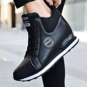 Women's Hidden Wedge Canvas Sneakers Internal Height Increasing High Top Platform Sports Shoes Casual Lace Up Walk Shoes