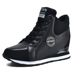 Stylish black women's hidden wedge sneakers featuring a lace-up design and non-slip sole
