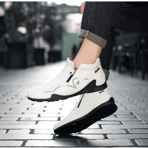 Men's high-top white leather sneakers with side zipper and casual athletic design