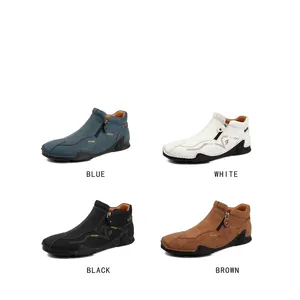 Stylish men's leather high-top shoes with side zippers in four colors