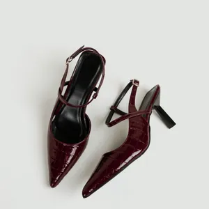 Scarpe con Tacco a Spillo a Punta Donna Sexy Slingback Pumps con Cinturino con Fibbia Regolabile Microfibra Effetto Coccodrillo Scarpe da Festa