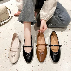 Dames Franse Stijl Mary Jane Platte Schoenen Elegante Strik Bandje Effen Kleur Casual Ballerina's