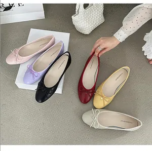 Women's Korean Style Ballerina Flats Round Toe Bowknot Microfiber Leather Soft Sole Casual Single Shoes Plus Size Comfort Daily Slip-On Loafers