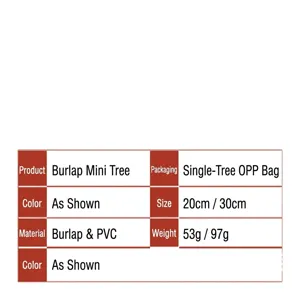 Detailed product specifications chart for mini burlap-wrapped Christmas tree decoration