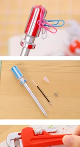 Vue détaillée des stylos bille magnétiques en forme d'outil montrant le démontage et l'aimant.