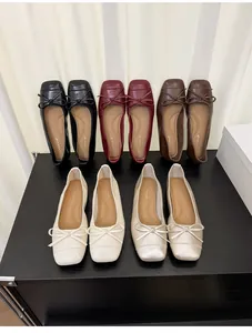 Variety of elegant French bow ballet flats with square toes and soft leather finish