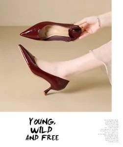 Elegant burgundy pointed-toe kitten heel pumps with comfortable heart-shaped interior padding