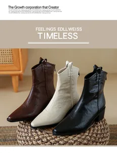 Bottes de cow-boy en cuir à bout pointu en marron, crème et noir présentées