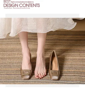 Elegant satin square toe pumps for women featuring a stylish metallic buckle detail