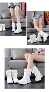 Detailed view of children's white padded snow boots showing the thick non-slip soles