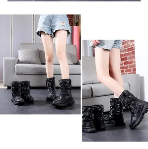 Detailed view of children's thick camouflage waterproof anti-slip winter snow boots