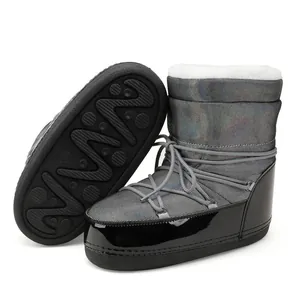 Silver reflective winter moon boots for women with thick anti-slip soles and warm fur lining