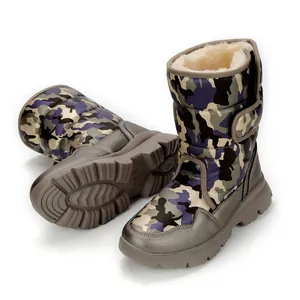 Waterproof camouflage snow boots with thickened fleece lining and heavy-duty anti-slip sole