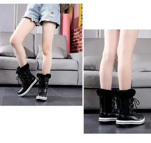 Détails des bottes de neige noires pour femmes avec doublure en fourrure et semelle plate