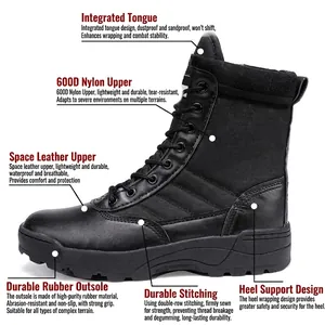 Schwarze taktische Wanderschuhe, hohe Form, mit Nylon und Gummisohle