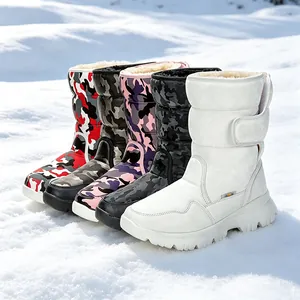 High-top children's waterproof snow boots with warm faux fur lining for winter outdoor skiing