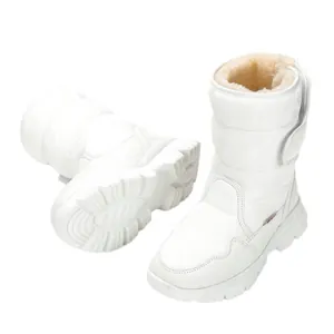 Waterproof white children's snow boots with thick fleece lining and anti-slip soles
