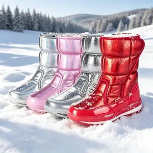 Winter Sneeuwlaarzen Voor Dames Kinderen Waterdicht Gewatteerd Pailletten Metaalachtig Met Kunstwol Antislip Schoenen