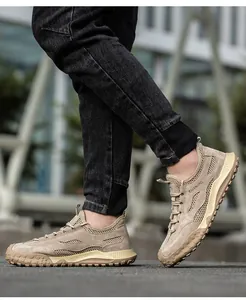 Chaussures de sécurité respirantes pour hommes en kaki avec une semelle en caoutchouc