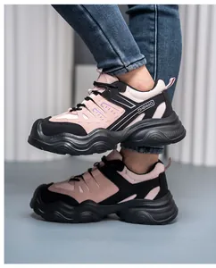 Breathable pink and black women's steel toe safety sneakers for work protection
