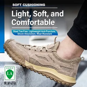 Chaussures de sécurité respirantes en maille kaki pour hommes avec semelle souple