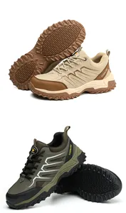 Breathable steel toe safety shoes for men in khaki and olive green variants