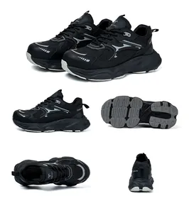 Vista multiangular completa de zapatos de trabajo de seguridad negros con suela antideslizante
