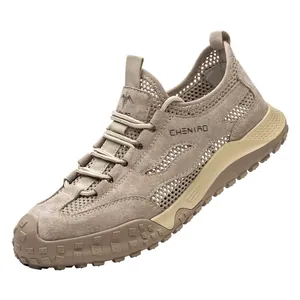 Chaussures de sécurité respirantes pour hommes en kaki avec embout et semelle anti-perforation