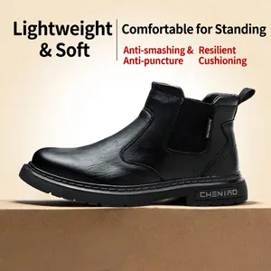 Herren High-Top Sicherheitsschuhe Stahlkappe Arbeitsschuhe Anti-Smash Anti-Punktion Rutschfest Chelsea Arbeitsstiefel Braun Schwarz