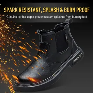 Hochwertige Sicherheitsstiefel aus schwarzem Leder mit feuerfesten und rutschfesten Sohlen