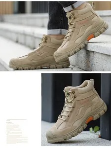 Close-up detail of breathable khaki safety work boots with 6KV insulation and anti-puncture sole