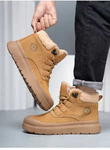 Men's winter safety work boots with warm fur lining and durable brown non-slip soles
