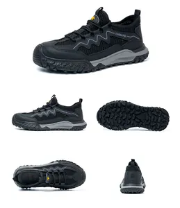 Vue détaillée de chaussures de sécurité noires respirantes avec embout de protection