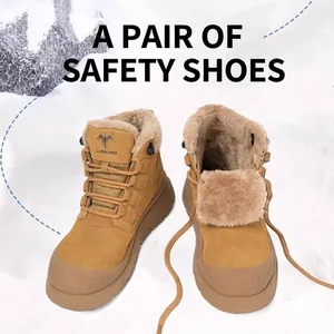 Insulated men's winter safety work boots with thick fur lining and anti-smash toe