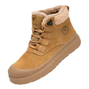 Men's winter safety work boots with warm fur lining and anti-puncture protection