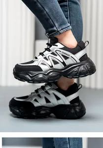Zapatos de seguridad ligeros y transpirables para mujer en negro y plata con suela gruesa