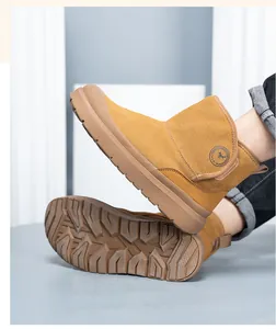 Detailed view of camel safety work boots for men with non-slip rubber sole tread