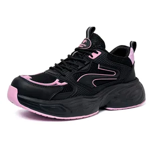 Chaussures de sécurité respirantes et légères pour femmes avec embout protecteur, noir et rose