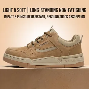 Zapatos de Seguridad para Hombre Puntera de Acero Piel de Cerdo Lona Anti-Aplastamiento Anti-Perforación Botas de Trabajo Transpirables
