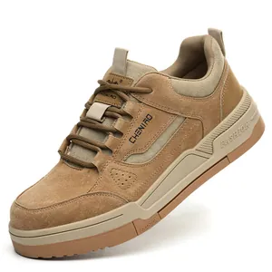 Zapatos de seguridad transpirables caqui para hombre con puntera de acero de trabajo