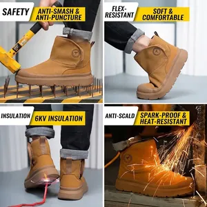 Professional brown safety work boots featuring anti-smash and 6KV electrical insulation tests